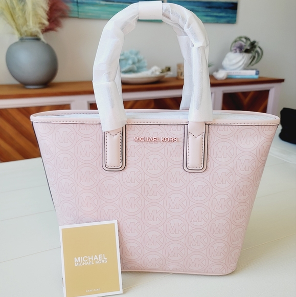 🆕️ Michael Kors Jodie Small Logo Jacquard Tote Bag In Powder Blush - Picture 11 of 12